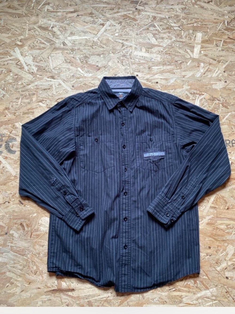 Harley-Davidson Black with Gray Pinstripe Men's Button-Down Shirt